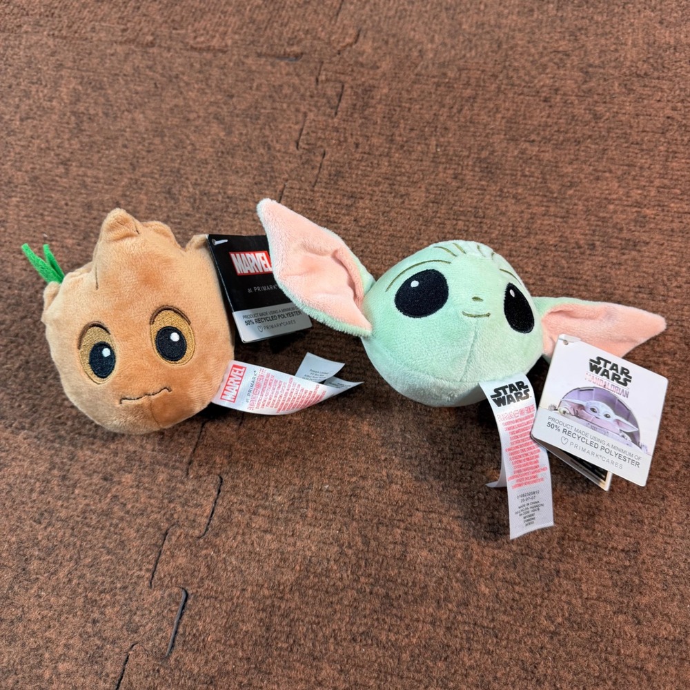 Brand new Primark Marvel Groot Star Wars Grogu Baby Yoda Plush Bag Clip Set NWT